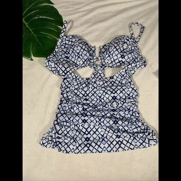 NEW A Che Mae Cutout Print Bandeau Tankini Top - Picture 2 of 9